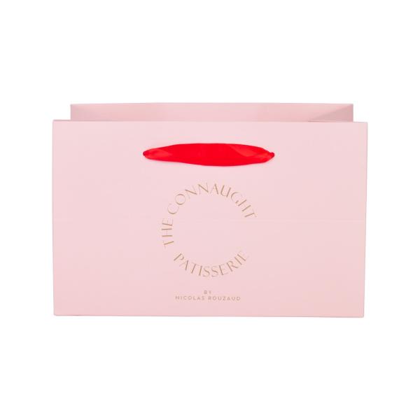 Биоразлагаемая розовая штамповая бумага Тортовые упаковочные пакеты с ленточной ручкой