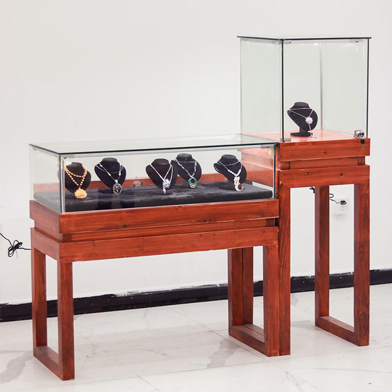 High End Wood & Glass Jewelry Display Case with Lockable Glass Front