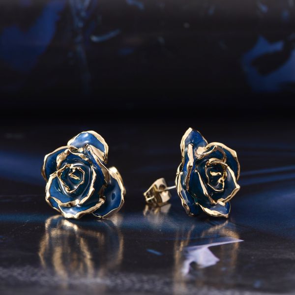 Gold Dipped Rose Earrings Roses Blue Rose Eternal Decoration