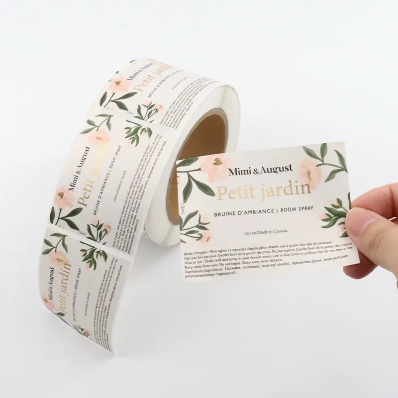 Waterproof Custom Cosmetic Labels Gold Foil Vinyl Stickers Roll
