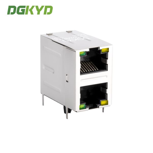 100 Base-T Stacked 2 Port RJ45 Jack Module With Magnetic Right Angle Ethernet Filter
