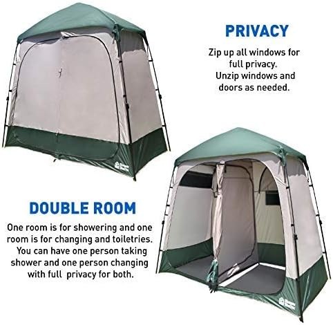Shower Shelter – Giant Portable Outdoor Pop UP Camping Shower Tent Enclosure – Changing Room – 2 Rooms – Instant