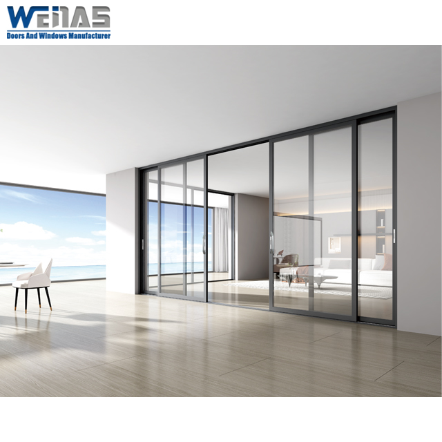 Horizontal 6063-T5 Ultra Slim Aluminium Sliding Doors Thermal Insulated Hurricane Resistant