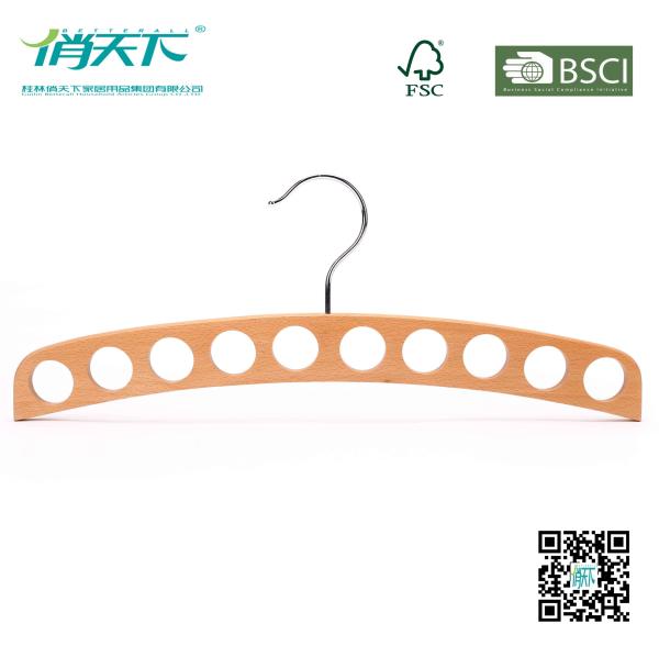 Betterall Burly-wood Color Curved Wooden Ties Hanger with Ten Holes