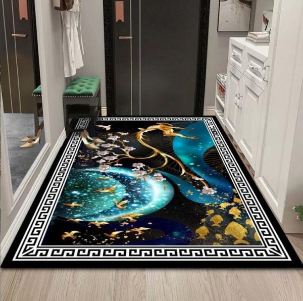 Polyester Fiber Entrance Door And Living Room Floor Carpet Plant And Flower Chinese Style