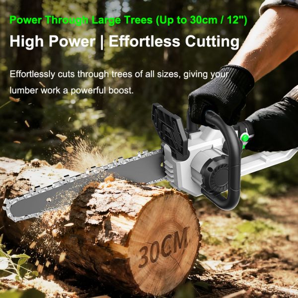 Wholesale 21V Cordless Chainsaw 12 Inch Manufacturer | 800W Brushless Electric Chainsaw with Smart LED Display, Tool-less Tensioning & 13M/S Speed | B2B Factory Supplier