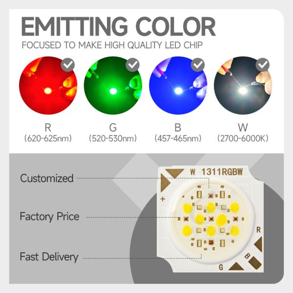 Factory Direct 1311 SMD LED Beads AlGaInP Chip 12V 10W RGB RGBW RGBWW Full Color 2700-3000K Ra90 120LM/W No Lens Free Sample