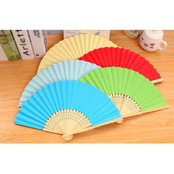 Home Decoration Plain Paper Folding Hand Fans With Natural Bamboo Ribs