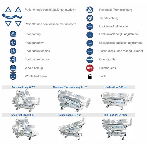 Full Hospital Electric Beds With Eight Functions , White CPR Function Bed