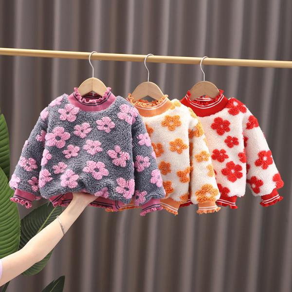 140cm 55in Winter Children'S Clothing Yellow Sweater With Embroidered Flowers For Girls