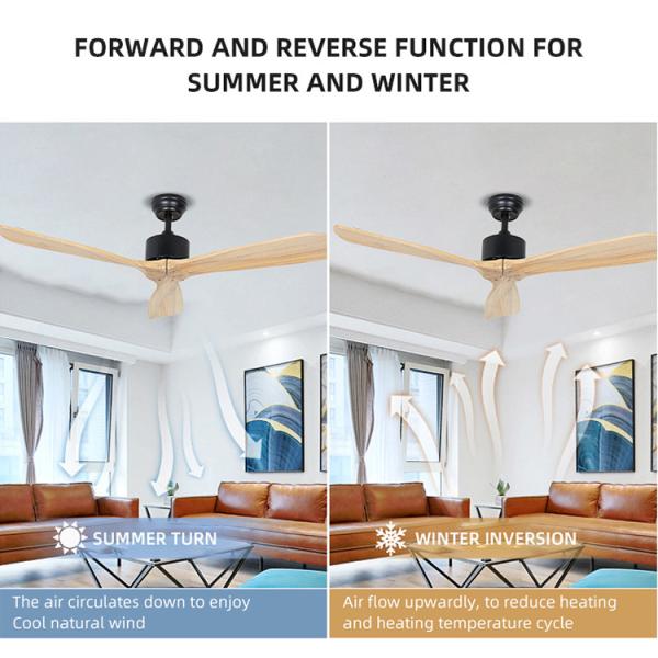 3 Blades 65w Iron Solid Wood Ceiling Fan Light 52Inch Led Indoor Ceiling Fan