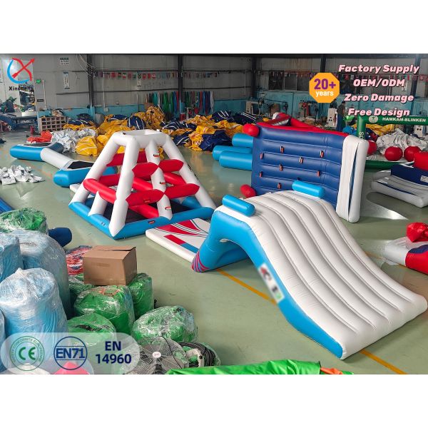 Inflatable Water Park Obstacle Set with Slide Climbing Tower & Wall for Lake Use