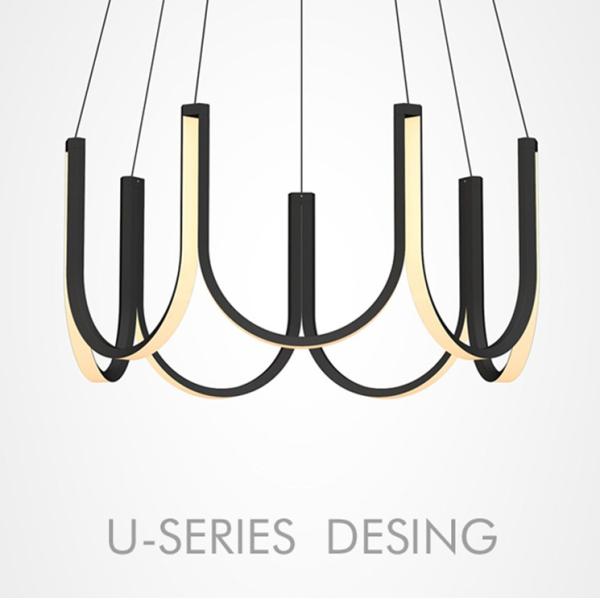 Aluminum Acrylic Black Color 600mm 800mm Modern Ring Chandelier