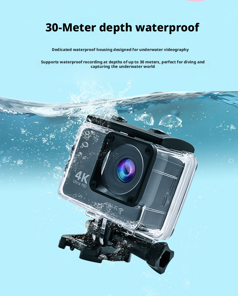 DLC 4K 60FPS 30M Waterproof Sports Cam EIS Stabilizer 2 Inch Display 170 View WiFi Control Wrist Remote Dual Dash Cam Outdoor