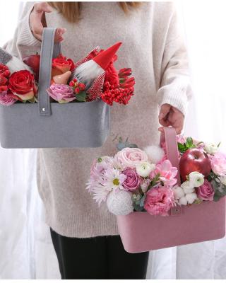 Luxury Suede Velvet Paper Board Flower Bouquet Box Packaging Round Case Custom