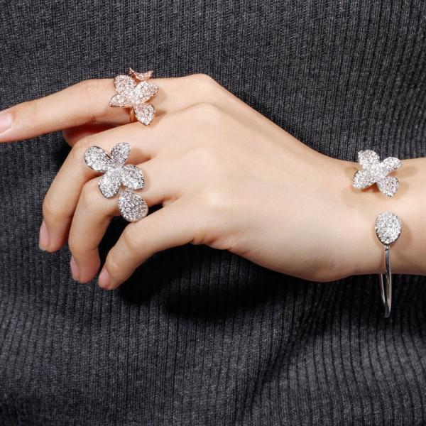 Fashion Flower Finger Ring Band Dazzling Brilliant CZ Stone Flower Ring  Setting Classic Wedding Ring Anniversary Gift