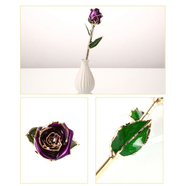 Half-blooming 24k Gold Dipped Purple Rose With Gift Box Forever Gold Rose for Valentine's Day Gifts and Decoration