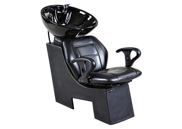 Black Fiberglass Hair Salon Shampoo Chairs With Stainless Steel Tap And  Drain