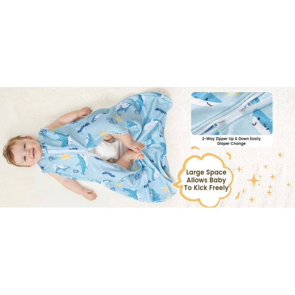2 Pack Micro-Fleece Baby Sleep Sack with 2-Way Zipper - Comfortable Wearable Blanket With Shark

