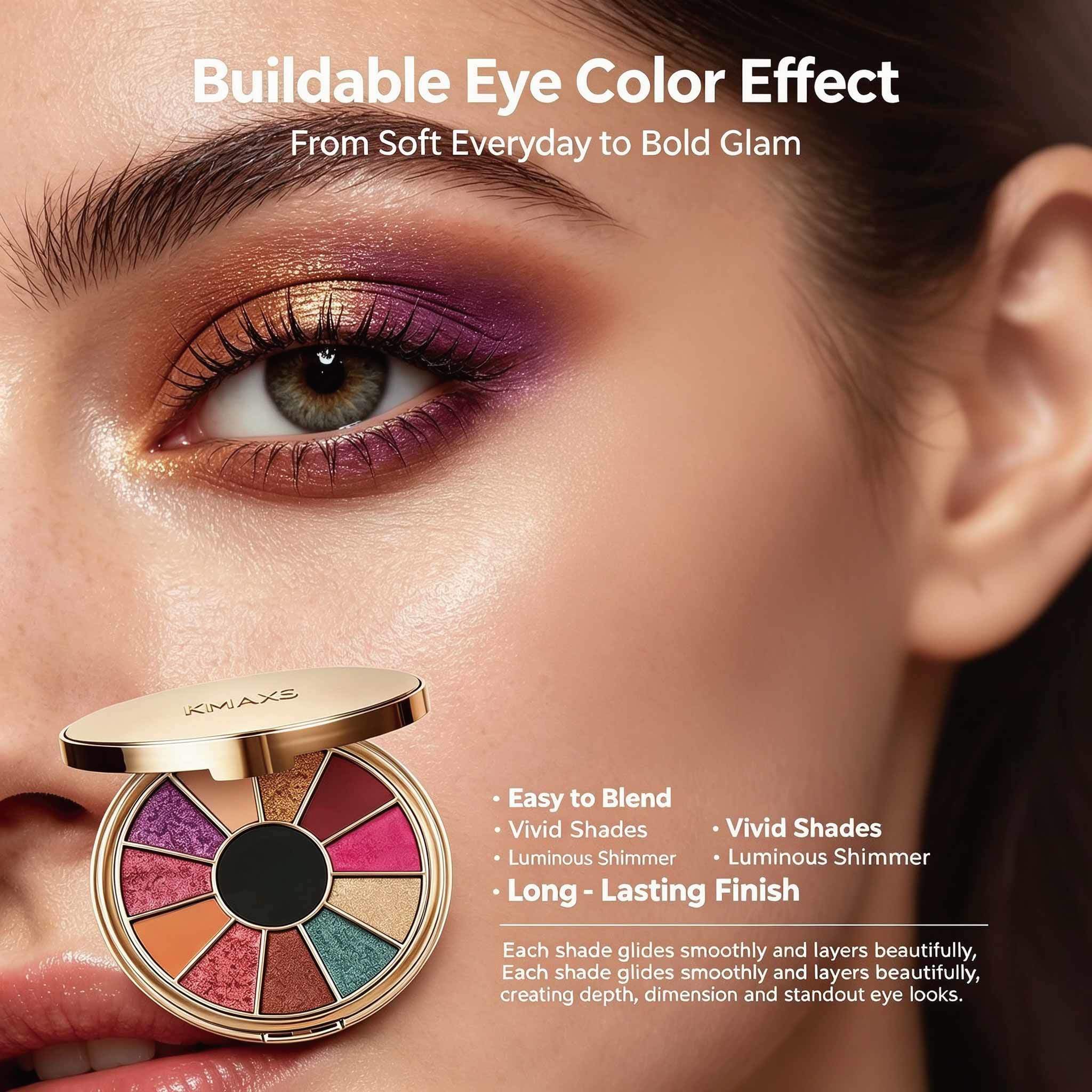 Eyeshadow Palette 12 Shades Vivid Colors Reflective Glitter Finish&Buildable Coverage
