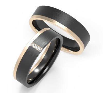 Classic K Gold Black Titanium Couple Ring Set With Zircon Rings