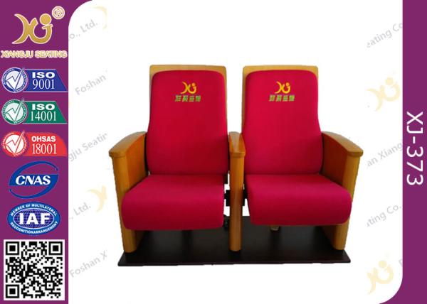 High back  red Auditorium Seats with wooden side board company logo