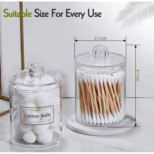 Boîte de rangement de tampon de coton pot en plastique d'apothicaire d'espace libre de 10 onces pour la salle de bains