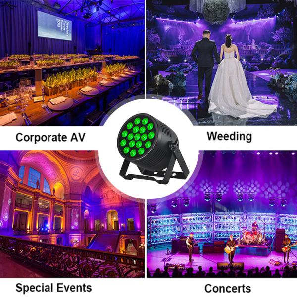 High-efficiency Waterproof 18x20w LED Stage Par Light DMX512 Control Rgbwa UV Wedding DJ Booth Energy Saving Design
