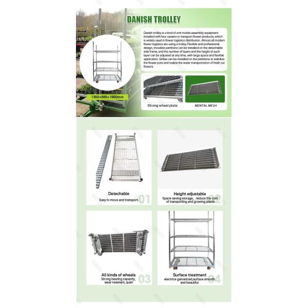 Heavy Duty Galvanized Horticultural Danish Trolleys Greenhouse Rolling Nursery Transport Storage