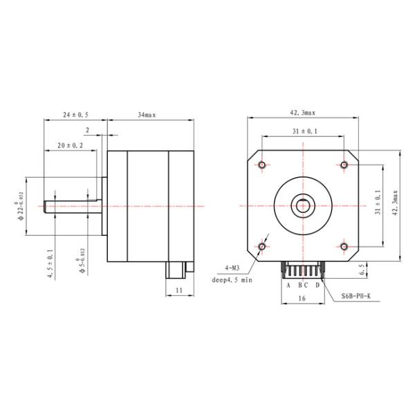 1.8 Grado 2 Fase NEMA 17 Motor de paso híbrido 12V 0.28N.M Para iluminación de escenario