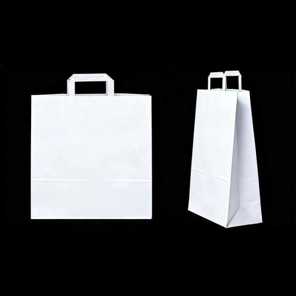 Eco Compliant Flat Handle Paper Bag Non Toxic White Paper Shopping Bag Leak Resistant