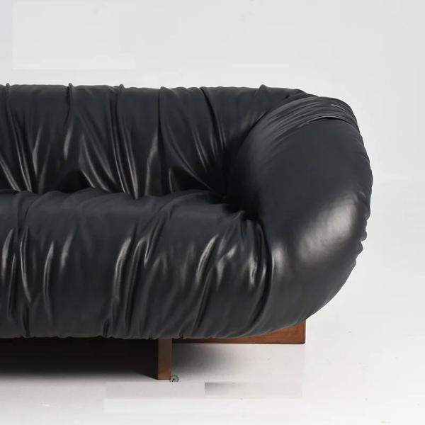 High End Five Star Hotel Presidential Suite Reception Pleated Leather Sofa