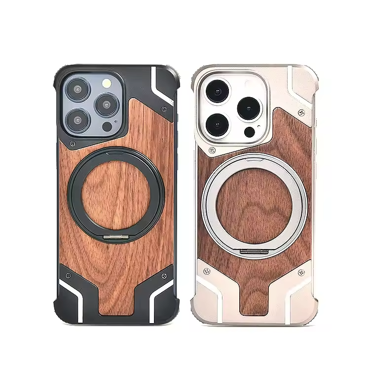 Anti-Fall & Shockproof Zinc Alloy Armor Case Magnetic Ring Stand Holder for iPhone 15 14 Pro Max Anti-Fall Mobile Phone Shell