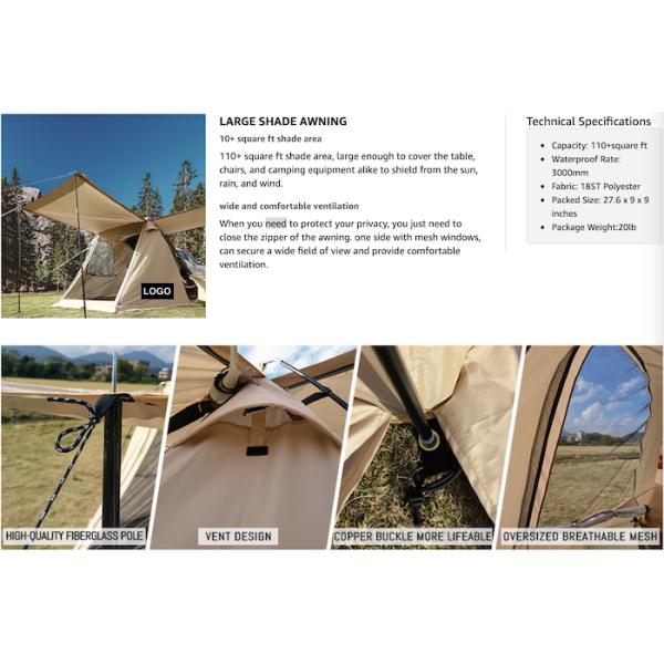 Outdoor Grey Color Portable Waterproof Coated Polyester SUV Camping Tent With Easy 10-Minute Setup For 2-4 People