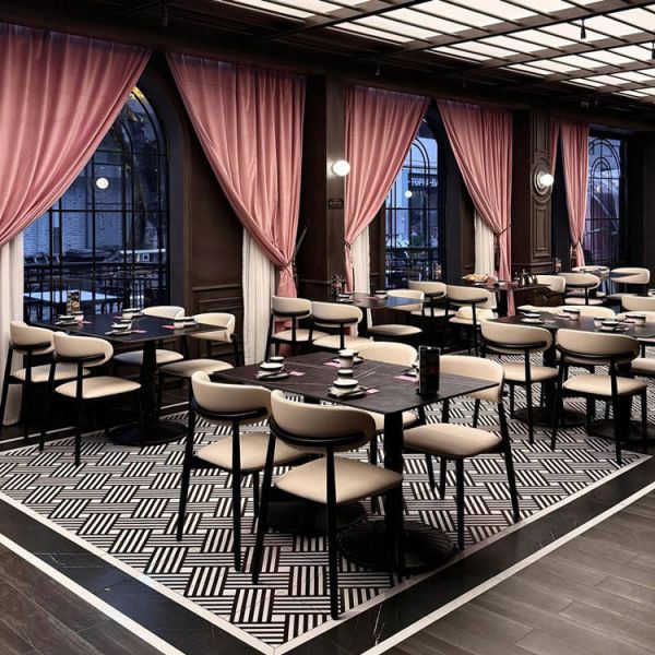 Custom Commercial Sintered Stone Dining Table with Restaurant Chairs for Western Hot Pot Fast Food Restaurants