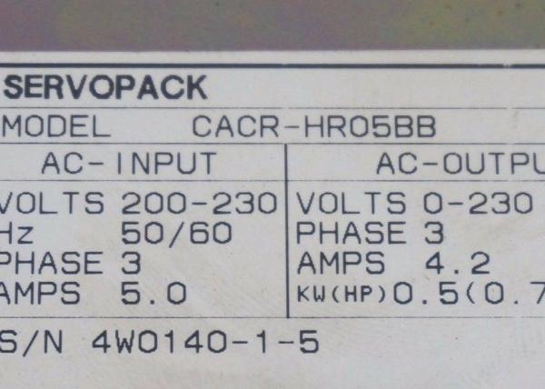 YASKAWA CACR-HR05BB SERVO CONTROLLER 4.2/5A 200/230V 3PH 50/60HZ