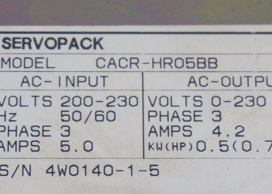РЕГУЛЯТОР 4.2/5A 200/230V 3PH 50/60HZ СЕРВОПРИВОДА YASKAWA CACR-HR05BB