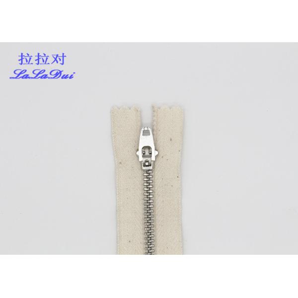 Aluminum Reverse Coil Cotton Zipper High Polished White Cotton Tape Double Top Stop