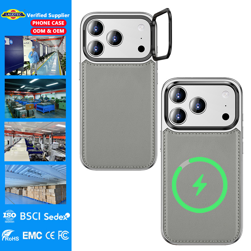 ODM OEM Wholesales Laudtec Luxury Premium Leather Magnetic Phone Case with Photo Frame Holder for iPhone 16 17 18 Pro Max