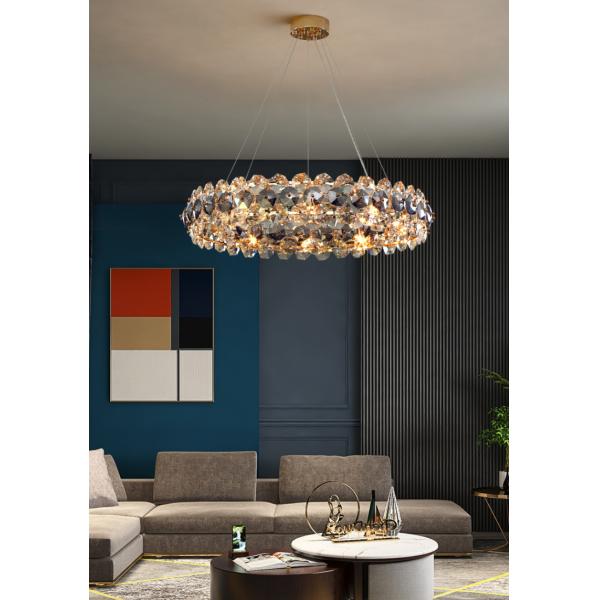 Smoke gray crystal chandelier for living room round hanging lamp decorative lights for room(WH-CY-233)