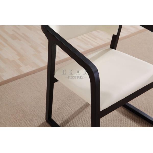Modern Wood Frame White Leather Dining Chair