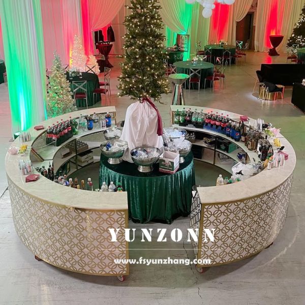 Modern Luxury Gold Stainless Steel Indoor Wedding Bar Counter with Wheels for Event Bar Tables