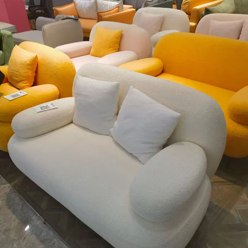 Luxury Double Seat Framed Sofa Modern Eco-Friendly Tufted Lamb Wool Fabric Sponge Leisure Straight Row Living Room Villa