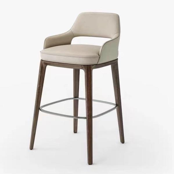 Nordic Style Fashion Creative Leather High Dining Chair Solid Wood Bar Stools