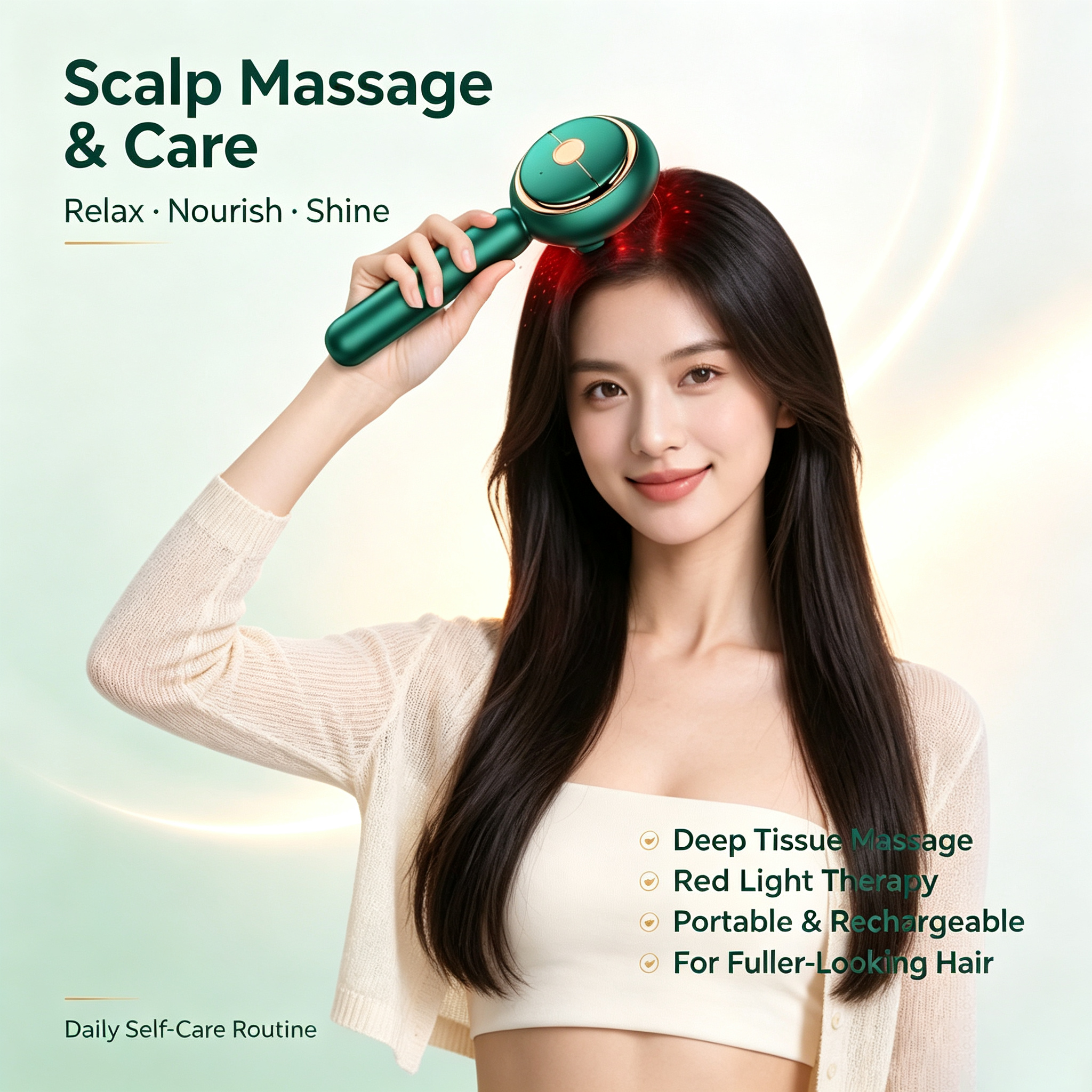 ZN-AM10 Smart Red Light Scalp Massager & Liquid Guide Hair Growth Comb - Electric Head Massager with 4 Kneading Heads, Wet/Dry Use