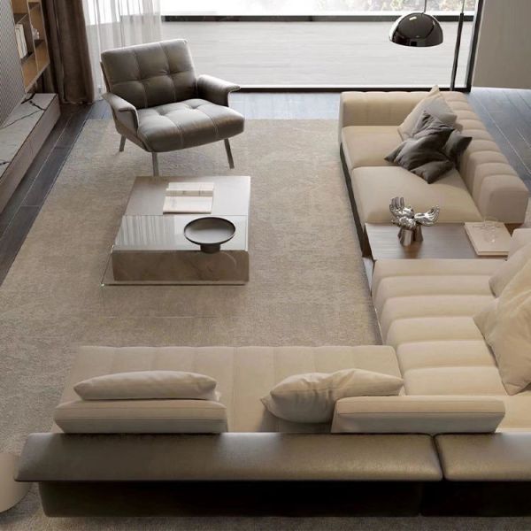 High density and high resilience foam fabric cover modern Italian L shape sectional sofa set luxury leather living room sofas
