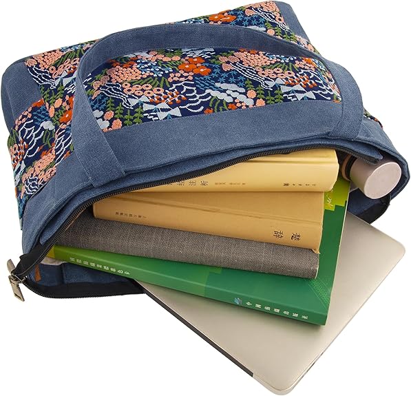 Embroidered Large Canvas Tote Bag for Women with Zipper Handmade Vintage Handbag Shoulder Bag