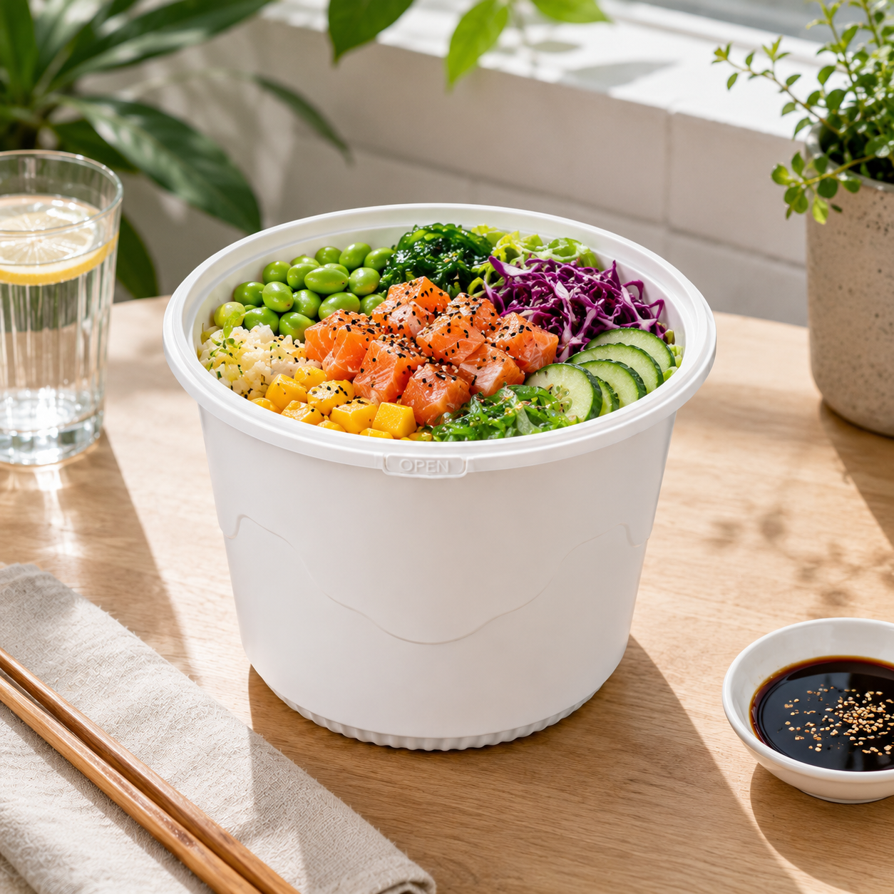 2080ml Snap Lock Bowls High Capacity PP Catering Bowl with Tamper Evident Lid