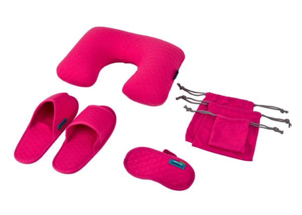 Rose Luxury Travel Set , Inflatable Pillow / Open Toe Slippers / Eye Mask