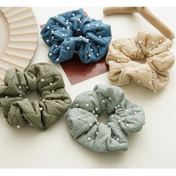 High quality pearl feather beaded hair scrunchies hair accessories lady temperament hair bands